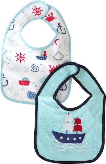 Dreams by Joyce Boat Waterproof Fabric Baby Bib with Hoop & Loop Fastener 2 Pieces