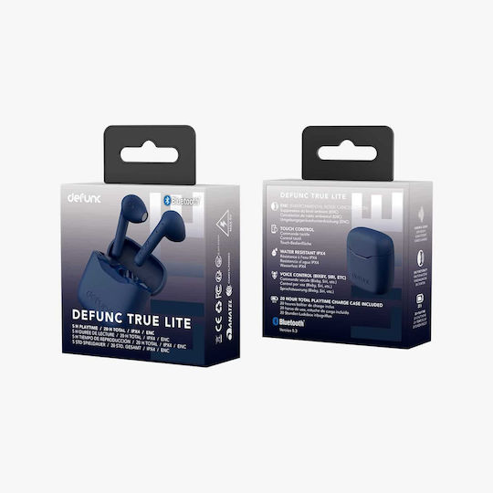 Defunc True Lite Earbud Bluetooth Handsfree Ακουστικά με Αντοχή στον Ιδρώτα και Θήκη Φόρτισης Μπλε