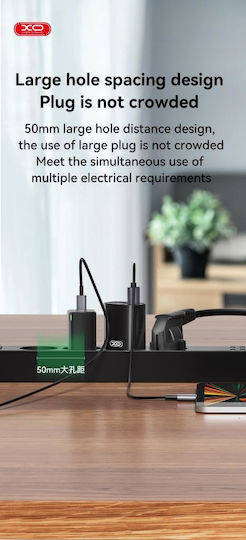XO Πολύπριζο 4 Θέσεων με 4 USB-A, Διακόπτη και Καλώδιο 1.8m