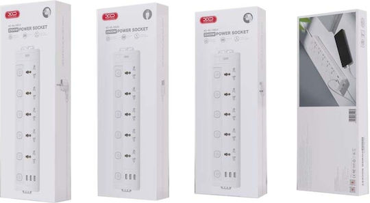 XO Πολύπριζο 5 Θέσεων με 2 USB-A, 1 USB-C, Διακόπτη και Καλώδιο 2m