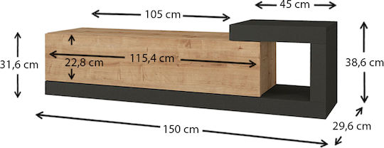 TV-Ständer Volare Anthrazit M150xT29.6xH38.6cm