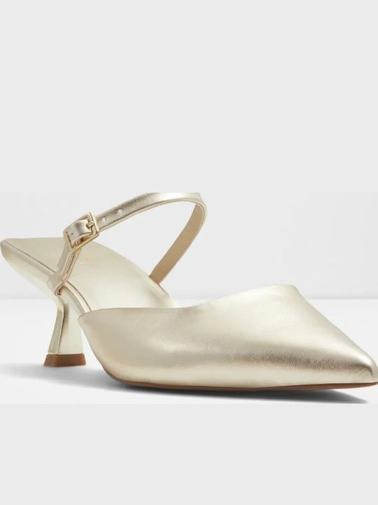 Mules mit Dünn Hoch Absatz in Gold Farbe