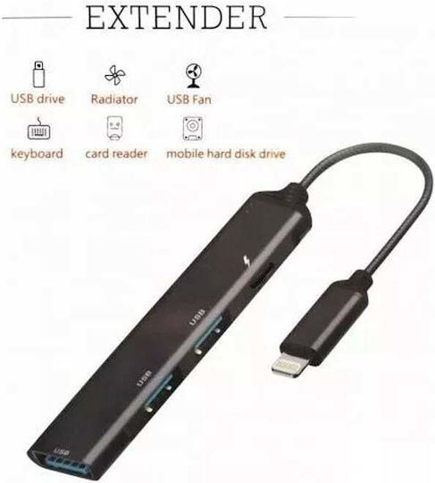 USB 2.0 3 Port Hub with USB-A Connection & Charging Port