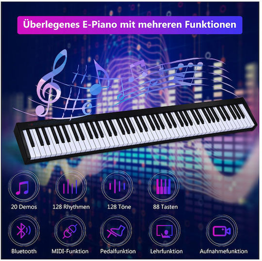 Costway Keyboard MU10098DE-DK with 88 Dynamic Keys with Headphones Black