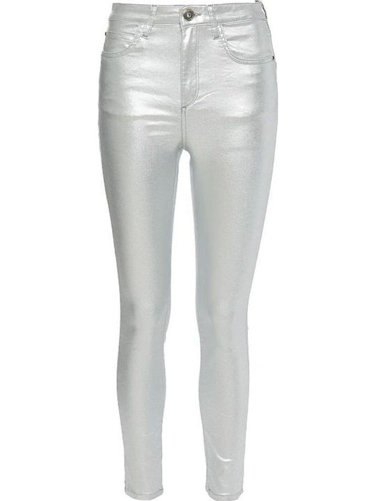 Selena Γυναικείο Jean Παντελόνι Mid Rise σε Skinny Εφαρμογή Ασημί