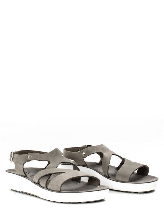 Happy Feet Sandals Καλοκαιρινές Γυναικείες Πλατφόρμες Γκρι