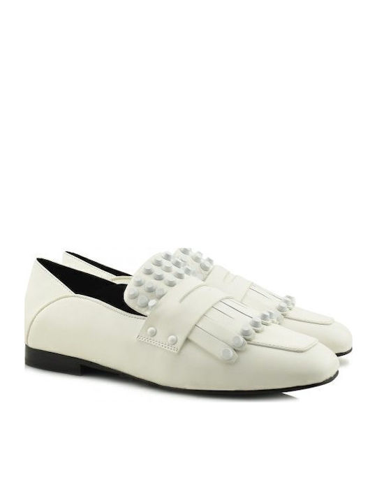 Leder Damen Loafers in Weiß Farbe