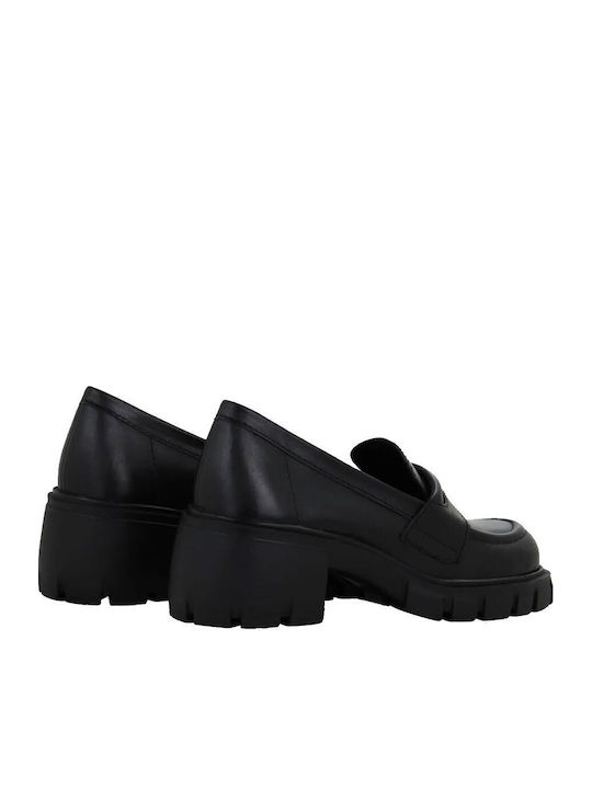Leder Pumps mit mittelhohem Absatz Schwarz