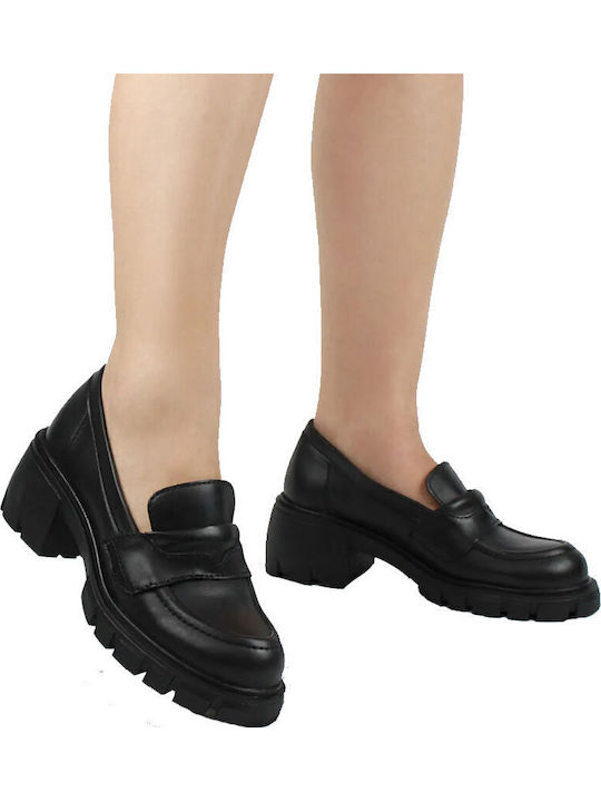 Leder Pumps mit mittelhohem Absatz Schwarz