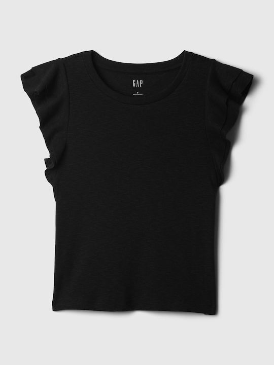 GAP Damen Sportliches Bluse Kurzärmelig Schwarz