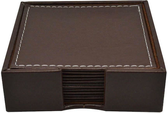 Ankor PU Brown Coasters with Stand 10x10cm 6pcs