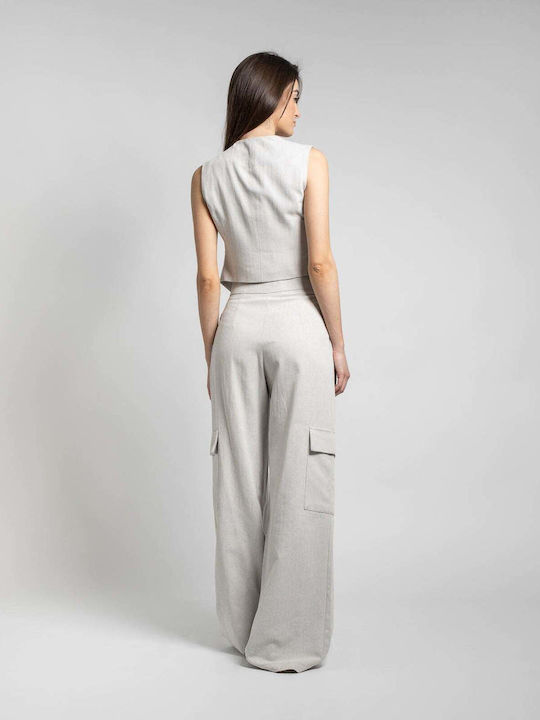 Pantaloni Dama High Rise Tesatura Gri