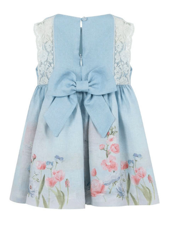 Children's Dress Sleeveless Linen Floral Sky Blue