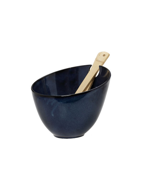 Cryspo Trio Azaro Porcelain Salad Bowl with Salad Spoons Blue 24x20cm 3pcs
