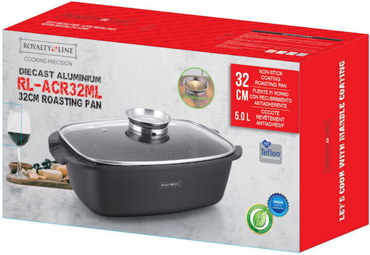 Royalty Line Dutch Oven Rectangular Made of Cast Aluminum with Glass Lid 32x22cm 1pcs