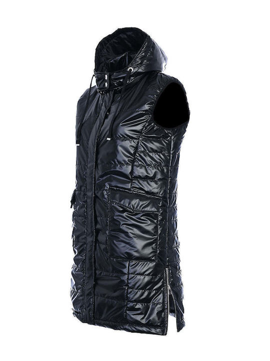 Bubble Chic Women's Long Puffer Jacket for Winter with Hood Black