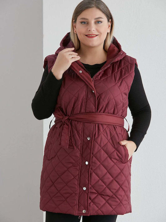Bubble Chic Women's Short Puffer Jacket for Spring or Autumn with Hood Burgundy