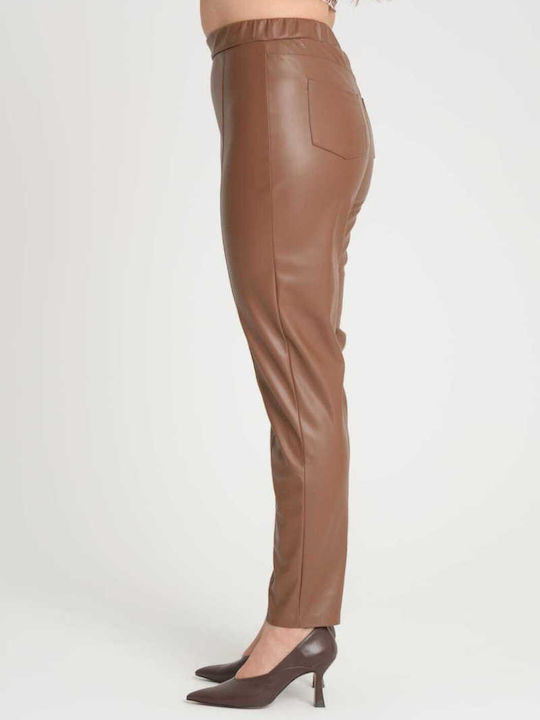 Bubble Chic Femei Piele Pantaloni cu Elastic Camel