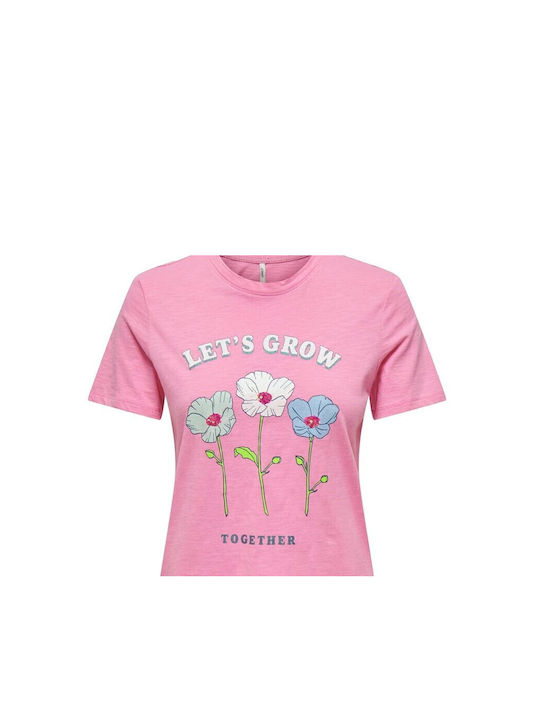 Only Women's T-shirt Floral Pink