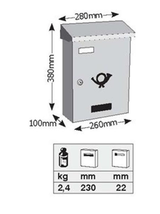 Viometal LTD Ancona 250 Outdoor Mailbox Metallic in White Color 28x10x36cm