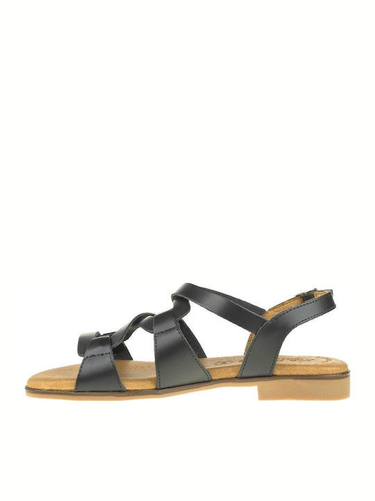 Leather Women's Flat Sandals in Black Color