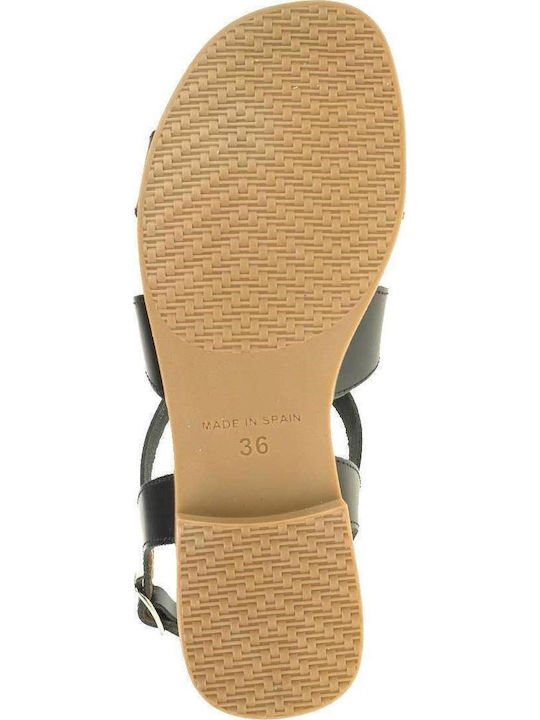 Leather Women's Flat Sandals in Black Color