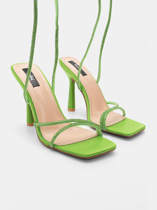 Luigi Material Women's Sandals with Strass & Ankle Strap Verde with High Heel