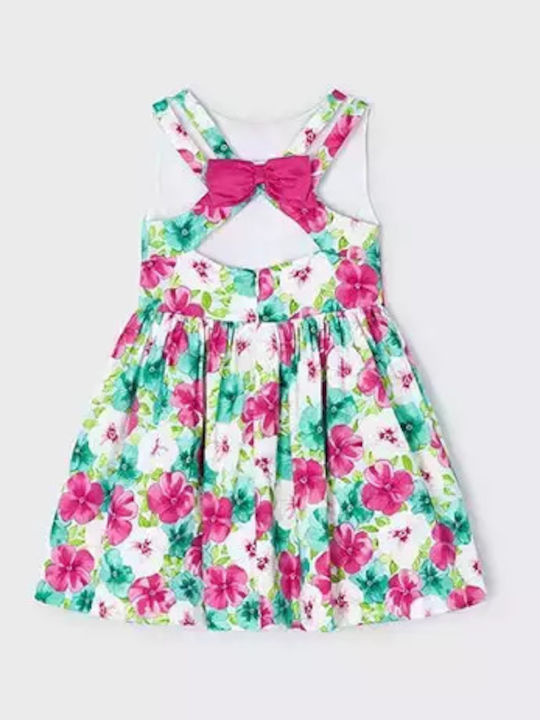 Children's Dress Sleeveless Satin Floral Fuchsia