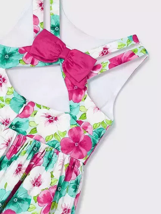 Children's Dress Sleeveless Satin Floral Fuchsia