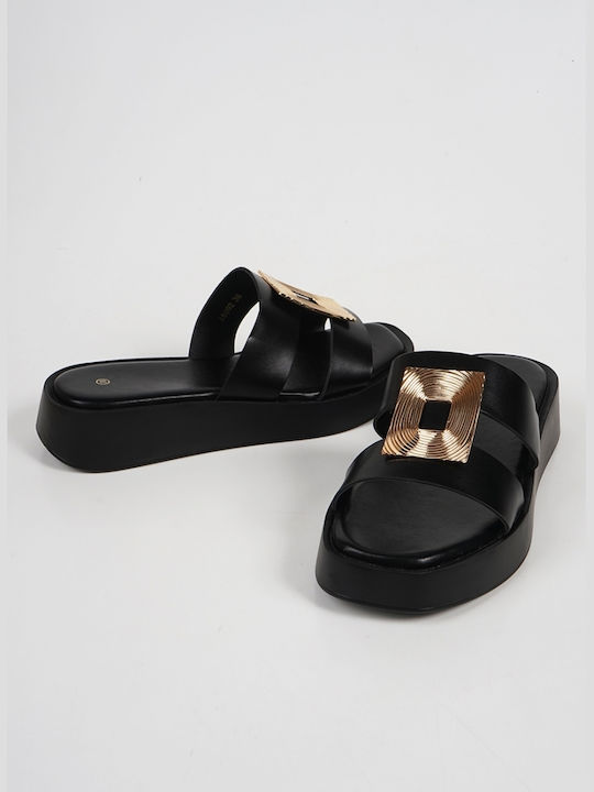 Piazza Shoes Women's Flat Sandals Flatforms in Black Color