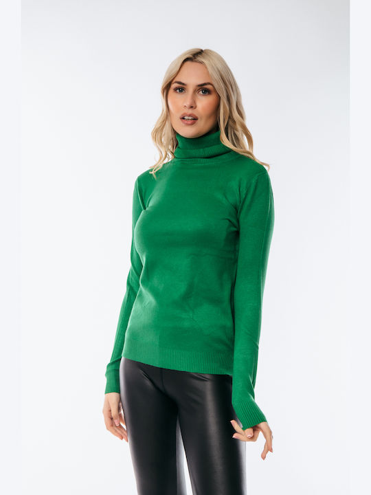 Dress Up Women's Long Sleeve Sweater Turtleneck Green