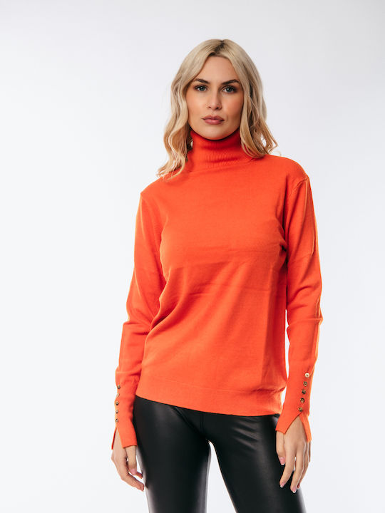Dress Up Women's Long Sleeve Sweater Turtleneck Orange