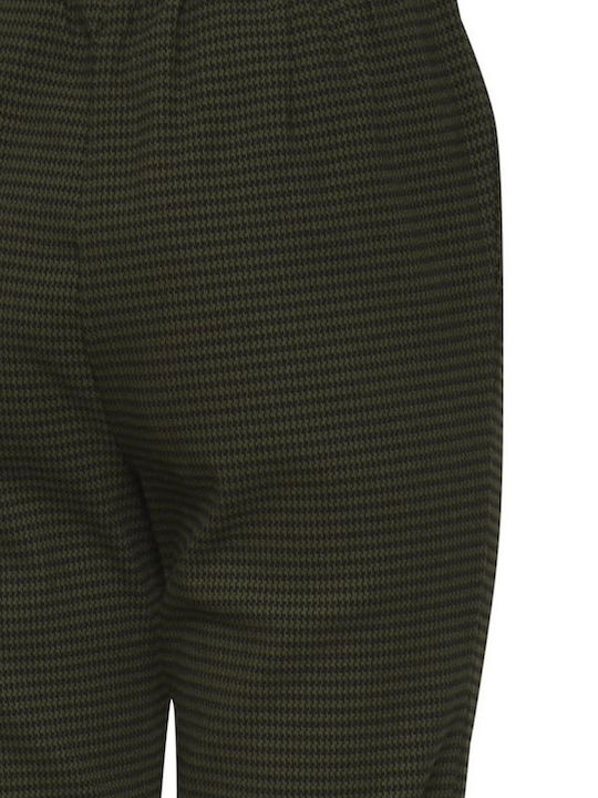 Women's Fabric Trousers Regular Fit Checked Green