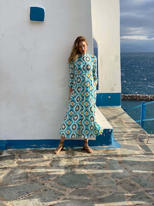 Summer Midi Shirt Dress with Tearing Turquoise