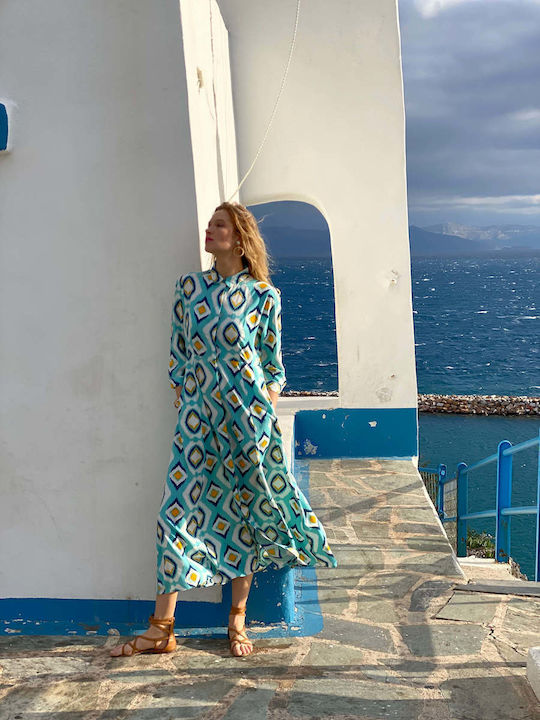 Summer Midi Shirt Dress with Tearing Turquoise
