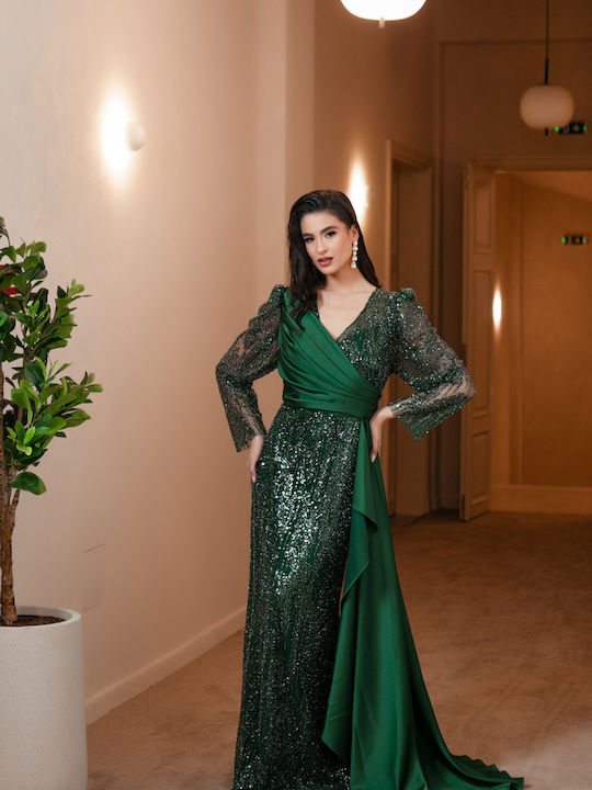 RichgirlBoudoir Maxi Βραδινό Φόρεμα με Δαντέλα Πράσινο