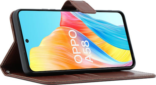 Crazy Horse Brieftasche Synthetisches Leder / Kunststoff / Silikon Braun (Oppo A58 4G)