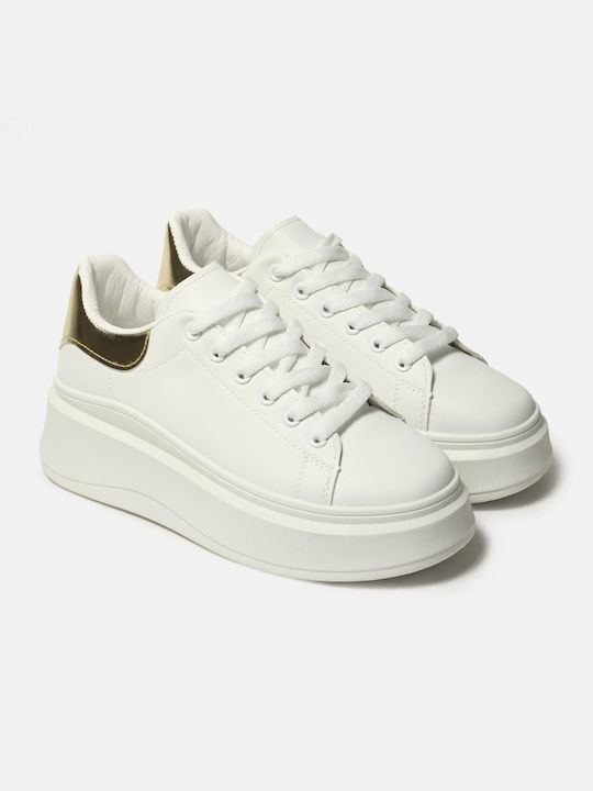 InShoes Basic Femei Flatforms Sneakers White / Gold