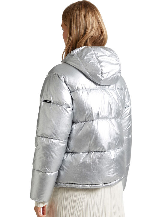 Morgan Κοντό Γυναικείο Puffer Μπουφάν για Χειμώνα Ασημί