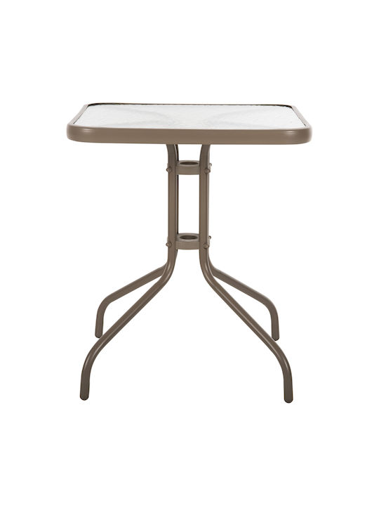 Outdoor Dinner Table with Glass Surface and Metal Frame Champagne 60x60x70cm
