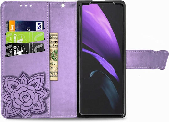 Samsung Butterfly Buchen Sie Synthetisches Leder / Kunststoff / Silikon Lila (Samsung Galaxy Z Fold 4 5G)