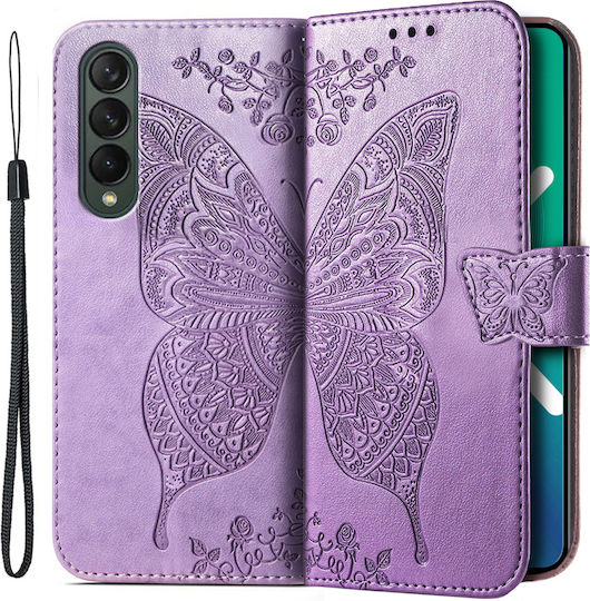 Samsung Butterfly Buchen Sie Synthetisches Leder / Kunststoff / Silikon Lila (Samsung Galaxy Z Fold 4 5G)