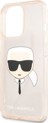 Karl Lagerfeld Glitter Karl`s Head Coperta din spate Silicon Rezistent Roz (iPhone 13 ProXiaomi 13 Pro) KLHCP13LKHTUGLGO