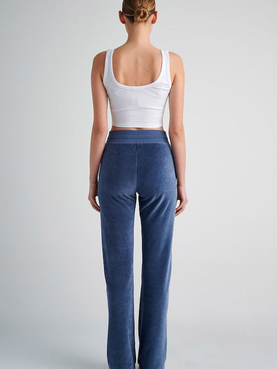 SugarFree Hohe Taille Damen-Sweatpants Ausgestellt Blau Samt