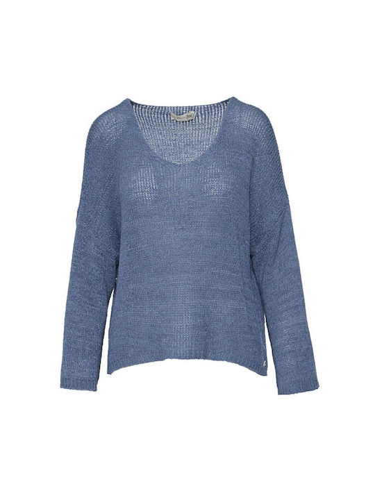 BSB Women's Long Sleeve Sweater with V Neckline Blue