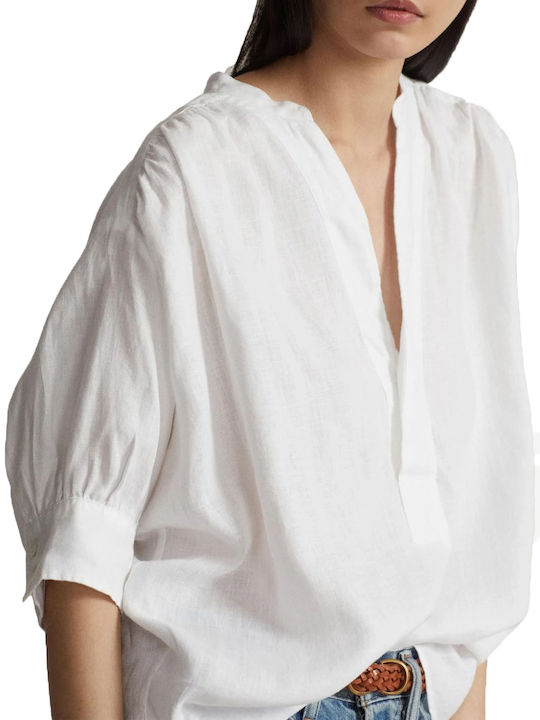 Ralph Lauren Damen Sommerliche Bluse mit 3/4 Ärmel Weiß
