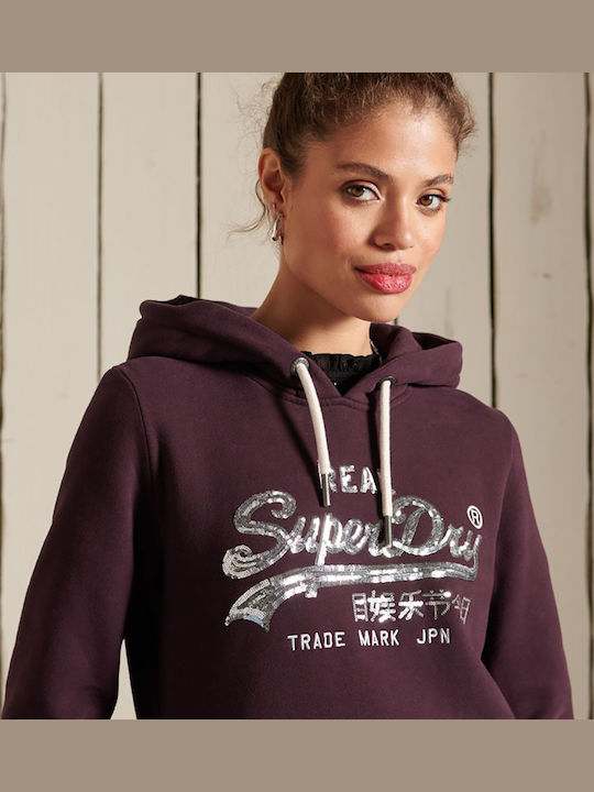 VINTAGE LOGO Women's Sweatshirt Hooded Rich Deep Burgundy