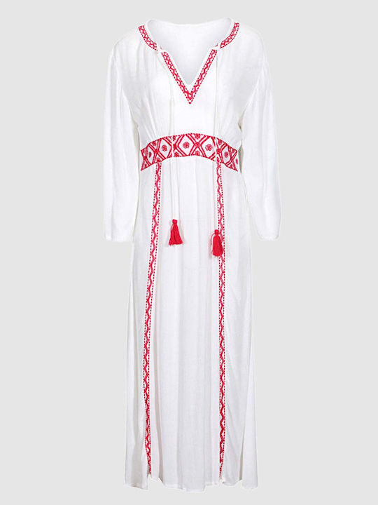 Achilleas Accessories Γυναικείο Μακρύ Καφτάνι Παραλίας Λευκό