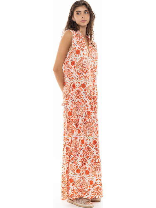 Pink Label Γυναικείο Μακρύ Φόρεμα Παραλίας Orange