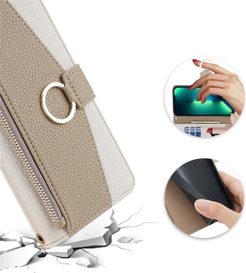 Motorola Wallet Zipper Pocket Изкуствена кожа Бял (Motorola Moto G54 5G)